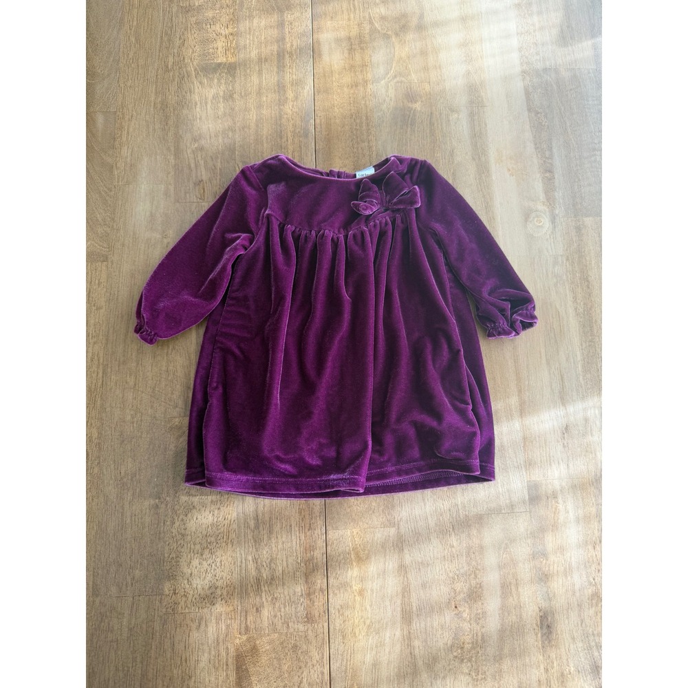 Carters Just One You Purple Velvet Baby Dress Long Sleeve Bow Accent 6M Holiday